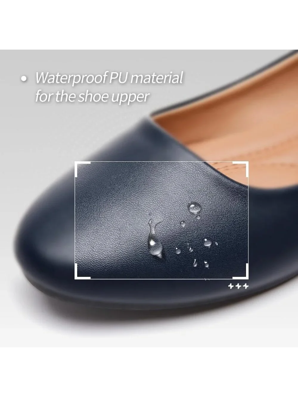 Women's Navy PU Leather Comfortable Ballet Flats Slip on Round Toe Casual Shoes